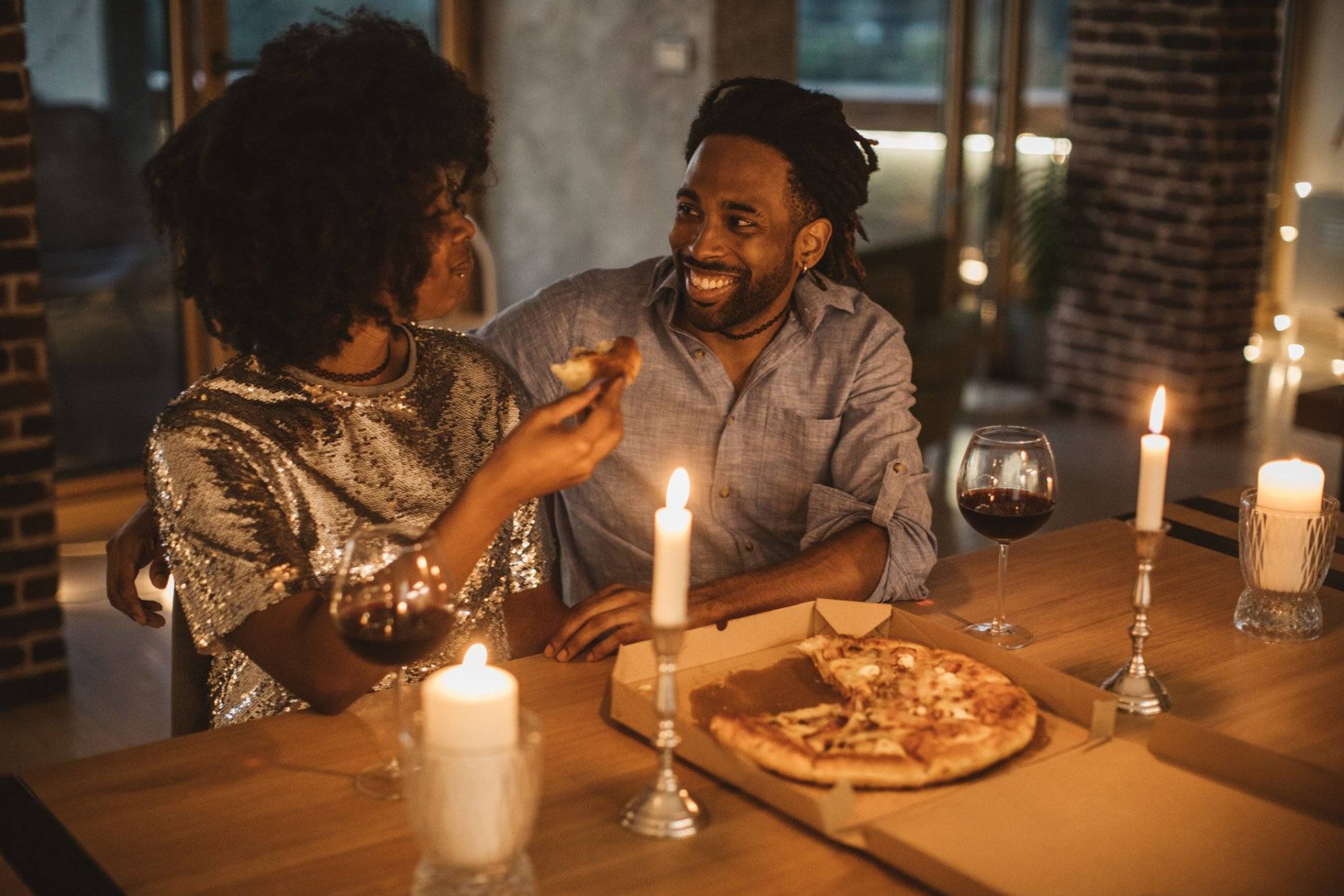 Romantic pizza evening at home